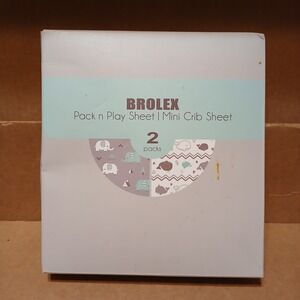 BROLEX Pack n Play Playard Sheet Set Of 2 Elephants Whales Grey White Green